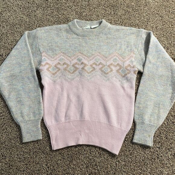 VTG Head Sports Crewneck Sweater Women’s S Wool Blend Fair Isle Jacquard Knit - Picture 1 of 7